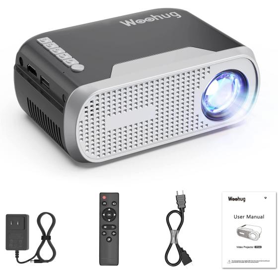 Mini Projector for iPhone, Woohug Mini Portable Projector for Kids Gifts, Movie Projector for Outdoor use, Small Home Theater Projector Full HD 1080P Supported Projector Compatible with HDMI, USB