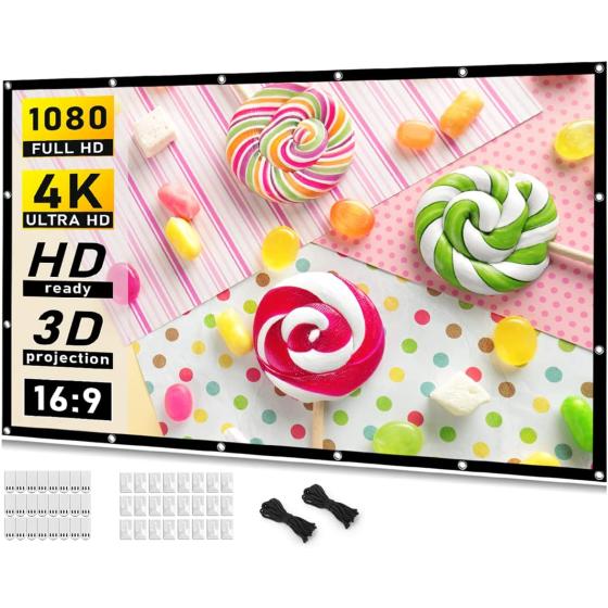 Projector Screen 120 inch, Taotique Movie Projector Screen 16:9 Foldable and Portable Anti-Crease Indoor Outdoor Projection Double Sided Video Projector Screen for Home, Party, Office, Classroom