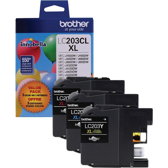 Brother Genuine High Yield Color Ink Cartridge, LC2033PKS, Replacement Color Ink Three Pack, Includes 1 Cartridge Each of Cyan, Magenta & Yellow, Page Yield Up To 550 Pages, Amazon Dash Replenishment Cartridge, LC203