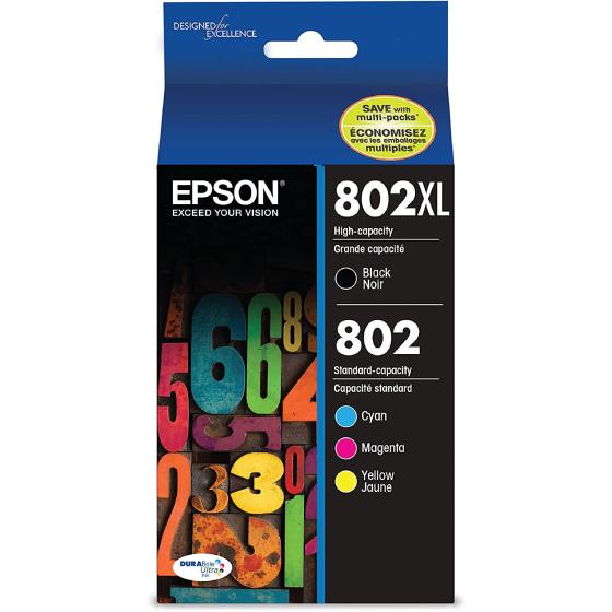 Epson T802XL-BCS DURABrite Ultra Black High Capacity and color Combo Pack Standard Capacity Cartridge Ink, Black and color combo pack