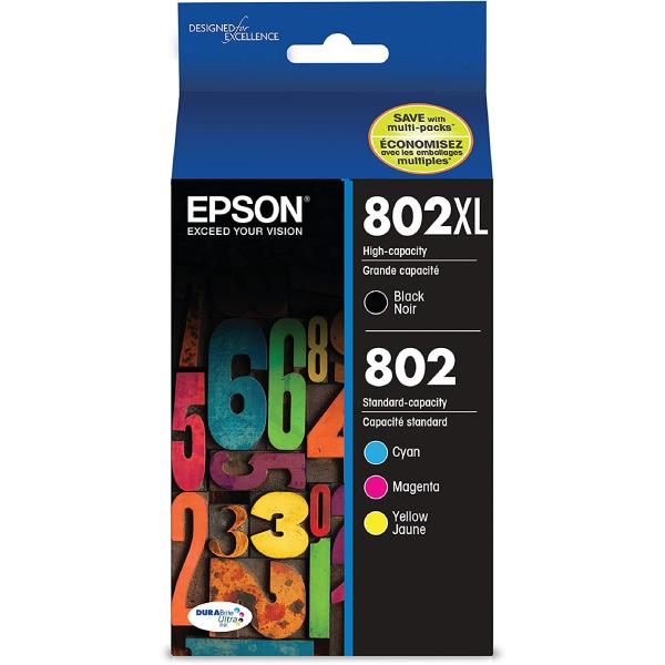 Epson T802XL-BCS DURABrite Ultra Black High Capacity and color Combo Pack Standard Capacity Cartridge Ink, Black and color combo pack