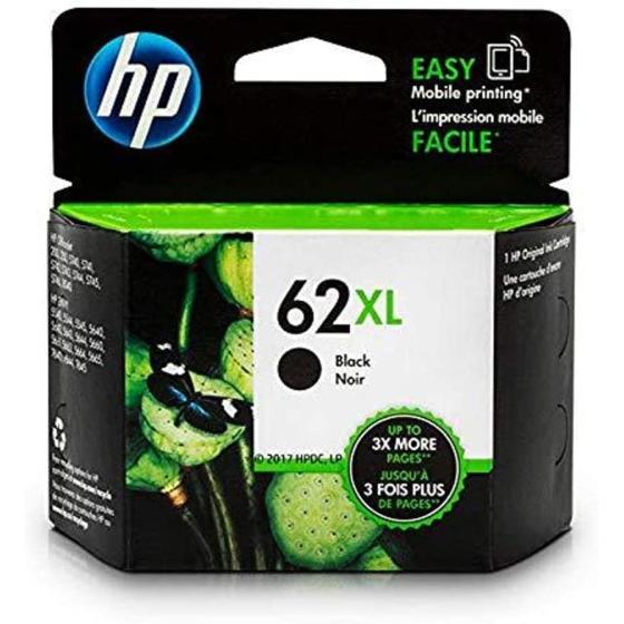 HP 62XL Black High-yield Ink | Works with HP ENVY 5540, 5640, 5660, 7640 Series, HP OfficeJet 5740, 8040 Series, HP OfficeJet Mobile 200, 250 Series | Eligible for Instant Ink | C2P05AN