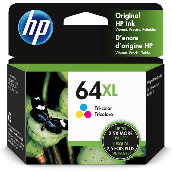 HP 64XL Tri-color High-yield Ink Cartridge | Works with HP ENVY Inspire 7950e; ENVY Photo 6200, 7100, 7800; Tango Series | Eligible for Instant Ink | N9J91AN