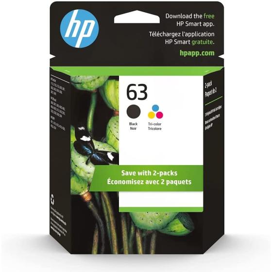 HP 63 Black/Tri-color Ink (2-pack) | Works with HP DeskJet 1112, 2130, 3630 Series; HP ENVY 4510, 4520 Series; HP OfficeJet 3830, 4650, 5200 Series | Eligible for Instant Ink | L0R46AN
