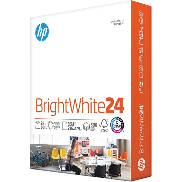 HP Printer Paper | 8.5 x 11 Paper | BrightWhite 24 lb |1 Ream - 500 Sheets| 100 Bright | Made in USA - FSC Certified | 203000R