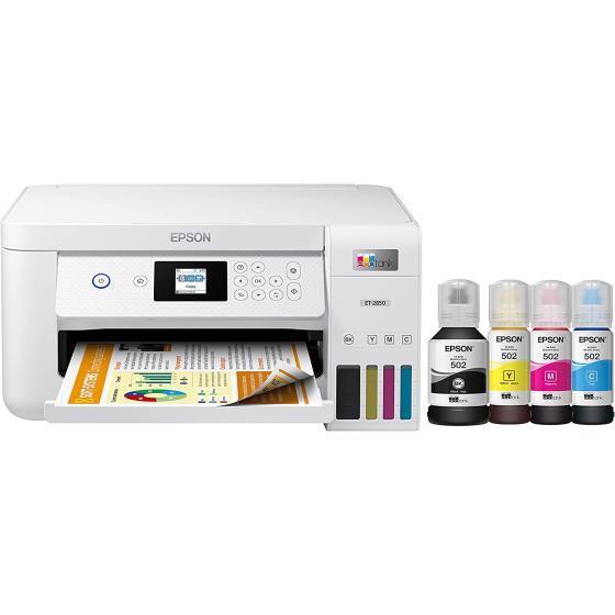 Epson EcoTank ET-2850 Wireless Color All-in-One Cartridge-Free Supertank Printer with Scan, Copy and Auto 2-Sided Printing - White