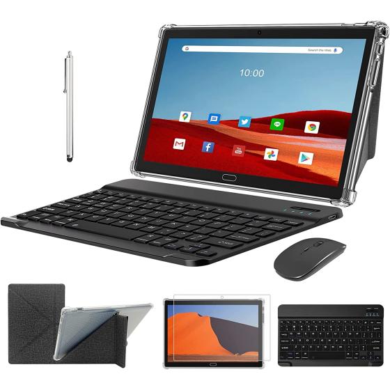 Tablet 2023 Newest 2 in 1 Tablet 10 inch Android 11 4G Cellular Tablet with Dual Sim Card Slot 4GB+64GB+512GB Expandable Storage Octa-Core 13MP Camera WIFI Tablet with Keyboard Mouse Stylus(Black)