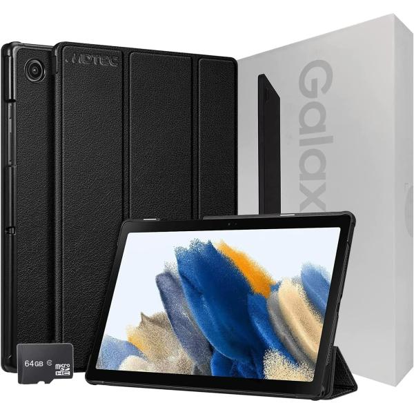 SAMSUNG 2022 Galaxy Tab A8 10.5” Inch 32 GB Wi-Fi Android 11 Touchscreen International Tablet Bundle – MDTec Hard Back Tri-Fold Stand Cover Case and 64GB microSD Card [Gray]