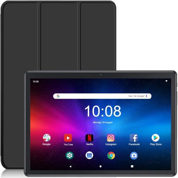 10 Inch Android Tablet pc, Android 11 Tablet,32GB ROM 128GB Expand, IPS HD,2.5D G+G Touch Screen,Google Certificated Wi-Fi Tablets, 8MP Dual Camera, Long Battery Life,Black-(with Leather case)