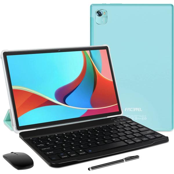 FACETEL Android 11 Tablet 10" Q10PRO Tablets:4GB RAM|128GB ROM|5G Wi-Fi|Octa-Core|8000mAh|Bluetooth|Google Certified Tablet with Keyboard, Mouse, Earphones etc./Support Split Screen-Green