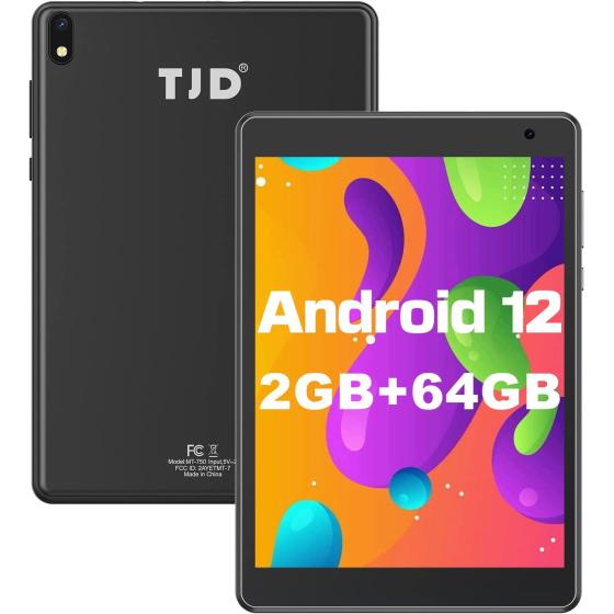 TJD Tablet 7.5 inch, Android 12.0 Smart Tablets 64GB Storage 512GB Expandable, Quad-Core Processor, Google GMS Certified Tablet Computer, PS FHD 1440x1080 Resolution Display, WiFi/Bluetooth 5.0
