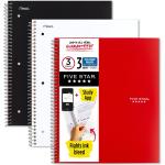 Five Star Spiral Notebooks, 3-Subject, College Ruled Paper, 11" x 8-1/2", 150 Sheets, Black, White, & Red (73393)
