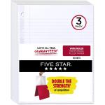 Five Star Loose Leaf Paper, 3 Pack, 3 Hole Punched, Reinforced Filler Paper, Wide Ruled Paper, 10-1/2" x 8", 100 Sheets/Pack (38033)