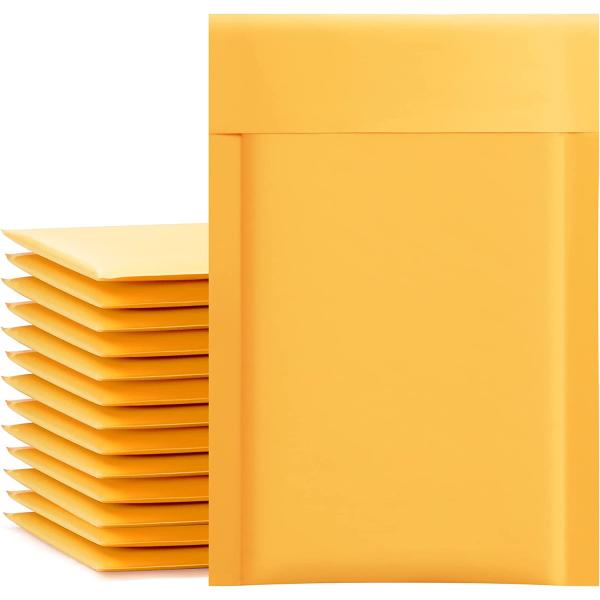 UCGOU Kraft Bubble Mailers 4x8 Inch 50 Pack Yellow Padded Envelopes #000 Small Business Mailing Packages Self Sealing Tear Resistant Boutique Bulk Mail Shipping Bags for Jewelry Makeup Supplies