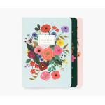 RIFLE PAPER CO. Garden Party Stitched Notebook Set, Set Of 3 Notebooks, 64 Ruled Pages With Gold Ink, Canvas Paper Cover With White Text Paper Interior
