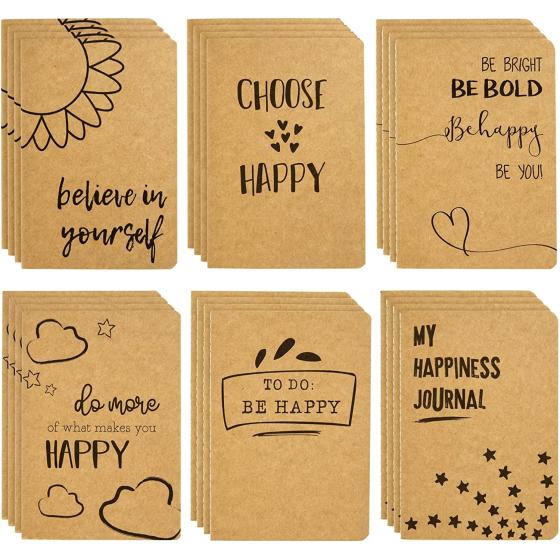 24 Pack Happy Journals Bulk, Kraft Paper Notebooks with 80 Lined Pages for Kids, Office, School Supplies, Choose Happy, Believe in Yourself Cover Designs (4 x 5.75 In)