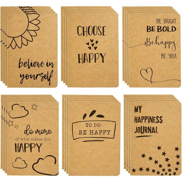 24 Pack Happy Journals Bulk, Kraft Paper Notebooks with 80 Lined Pages for Kids, Office, School Supplies, Choose Happy, Believe in Yourself Cover Designs (4 x 5.75 In)