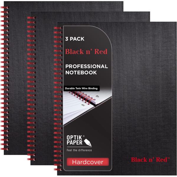Black n' Red Notebook, Hardcover, Premium Optik Paper, Scribzee App Compatible, Environmentally Friendly, Durable Spiral Binding, 11" x 8-1/2", 70 Double-Sided Ruled Sheets, Pack of 3 (400123488)