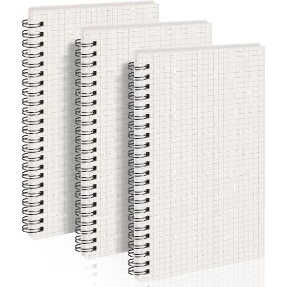 AHGXG Graph Paper Notebook Spiral 3 Pack - A5 Grid Notebook 5.7"x 8.3", Thick 100gsm Graph Grid Paper, 80 Sheets, Transparent Hardcover Journals for School Supplies, Office, Writing, Drawing