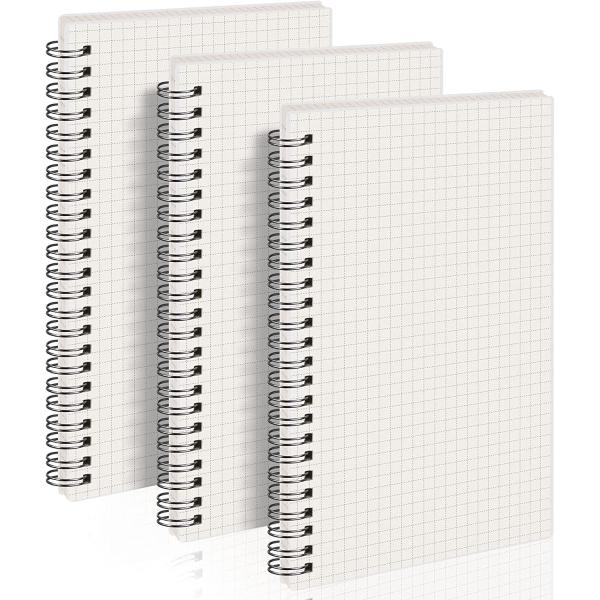 AHGXG Graph Paper Notebook Spiral 3 Pack - A5 Grid Notebook 5.7"x 8.3", Thick 100gsm Graph Grid Paper, 80 Sheets, Transparent Hardcover Journals for School Supplies, Office, Writing, Drawing