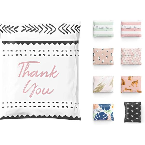 10x13 Poly Mailers Pack of 100 Reusable Shipping Supplies Envelopes Mailing Bags Clothing Small Business Plastic Packaging Sticky Self Seal Cute Pink Thank You African Fig