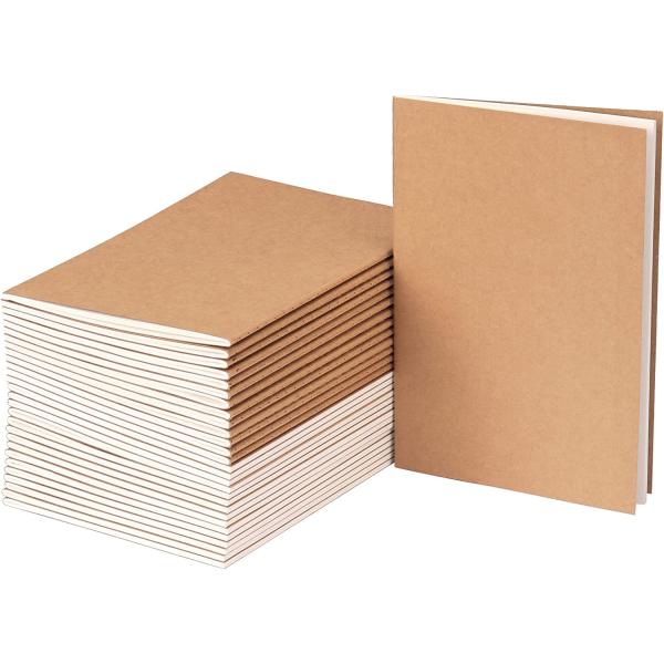 EOOUT 24 Pack Kraft Notebooks, Journals in Bulk, Blank Paper Sketchbooks, 60 Pages, 30 Sheets, 80GSM, 8.3x5.5 Inch, A5 Size, Travel Journal Set, for Gifts, Students and Office Supplies