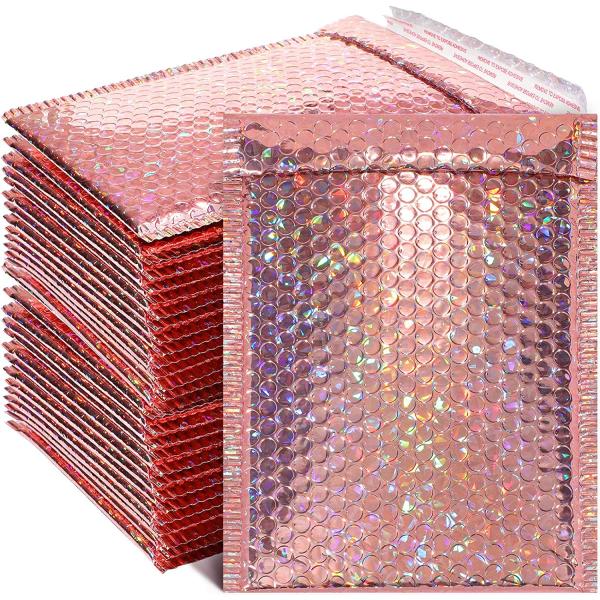 30 Pieces Holographic Bubble Mailers Bubble Mailers Padded Envelopes Self Sealing Cushion Envelopes for Mailing, Shipping and Packing, 11 x 7 Inch（Rose Gold）