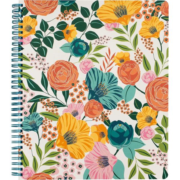 Steel Mill & Co Cute Large Spiral Notebook College Ruled, 11" x 9.5" with Durable Hardcover and 160 Lined Pages, Garden Blooms (Cream)