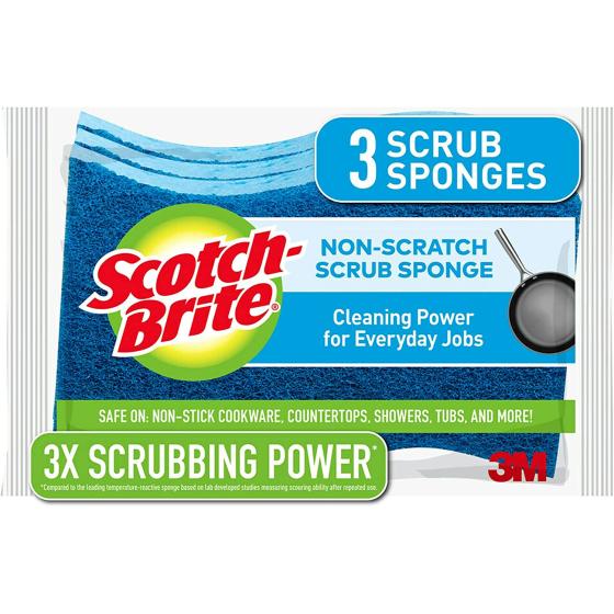 Scotch-Brite Non-Scratch Scrub Sponges, For Washing Dishes and Cleaning Kitchen, 3 Scrub Sponges