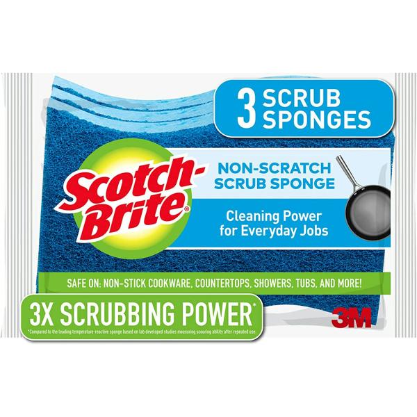 Scotch-Brite Non-Scratch Scrub Sponges, For Washing Dishes and Cleaning Kitchen, 3 Scrub Sponges