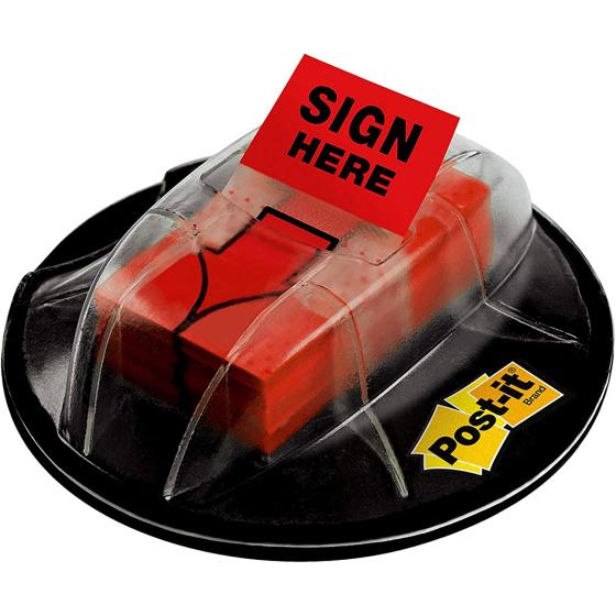Post-it Message Flags, "Sign Here", 200/Desk Grip Dispenser, 1 Dispenser/Pack, 1 in Wide, Red (680-HVSHR)