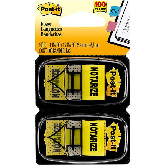 Post-it "Notarize" Flags, 50/Dispenser, 2 Dispensers/Pack, 1 in Wide, Yellow (680-NZ2)