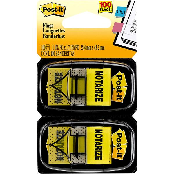 Post-it "Notarize" Flags, 50/Dispenser, 2 Dispensers/Pack, 1 in Wide, Yellow (680-NZ2)