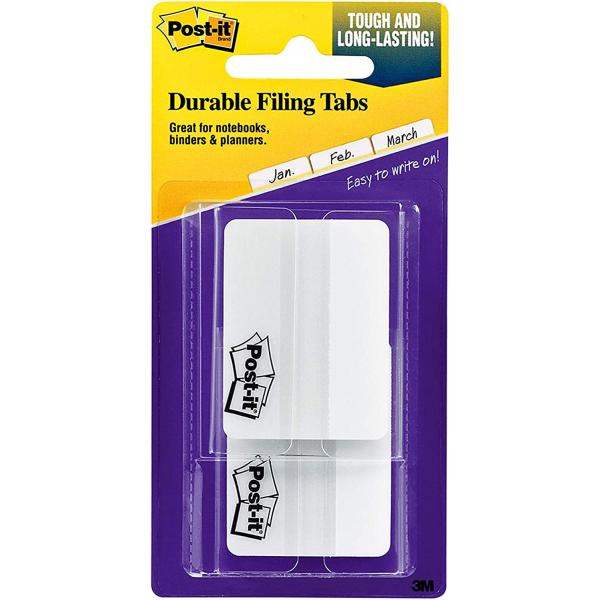 Post-it Tabs, 2 in, Solid, White, 25 Tabs/On-The-Go Dispenser, 2 Dispensers/Pack (686F-50WH)