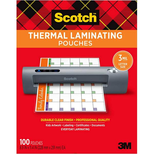 Scotch Thermal Laminating Pouches, 100 Pack Laminating Sheets, 3 Mil, 8.9 x 11.4 Inches, Education Supplies & Craft Supplies, For Use With Thermal Laminators, Letter Size Sheets (TP3854-100)