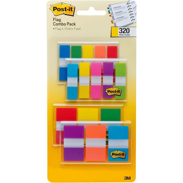 Post-it Flags Combo Pack, 4 On-The-Go Dispensers/Pack, 120 .94 in Wide and 200 .47 in Wide Flags, Assorted Colors (683-XL1)