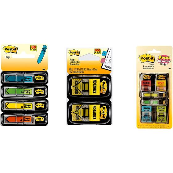 Post-it Message Flags Bundle, "Sign Here"/"Notarize"/"Sign and Date", Assorted Primary Colors, 420 Flags Total