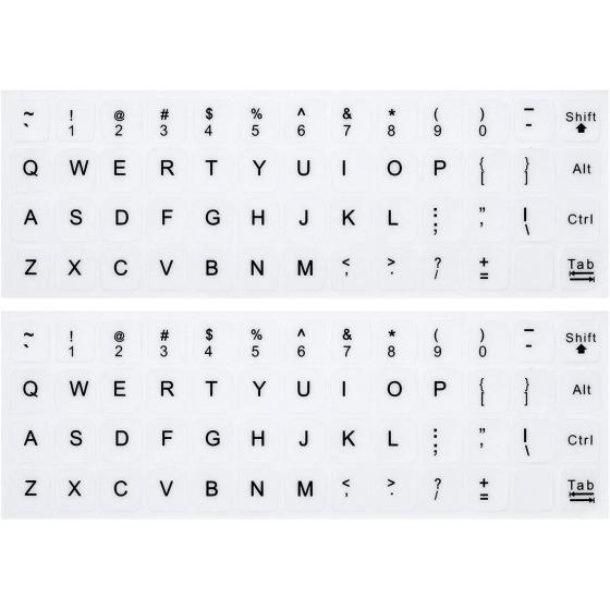 (2PCS Pack) English Keyboard Stickers, Universal Keyboard Replacement Letters English White Background with Black Lettering for Laptops Computer
