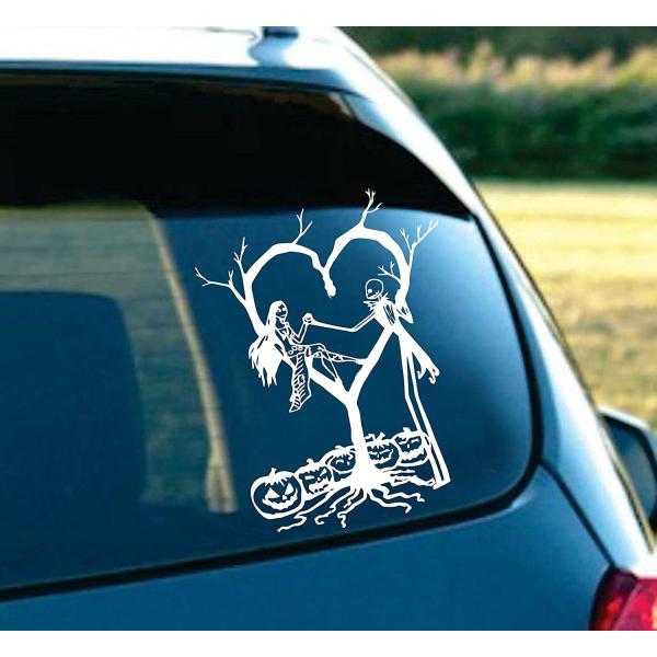 LA DECAL Jack and Sally Skellington in Love Nightmare Before Christmas car Truck Laptop MAC Decal Sticker 7" White (White, 7)