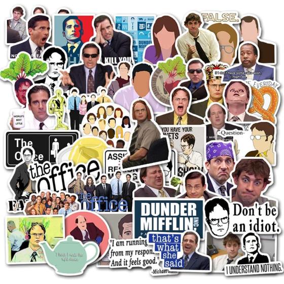 50pcs Pack The Office Stickers Merchandise, Funny Quote Vinyl Waterproof Decals with Mike Michael Dwight Schrute Jim Dunder Mifflin for Water Bottle Laptop Hydroflask Computer Guitar Bike Car Party