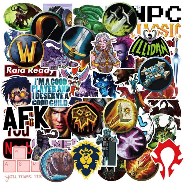 World of Warcraft Game Sticker Sticker Laptop Water Bottle Bomb Cool Computer Skateboard Luggage Motorbike Car 50pcs