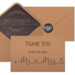 VNS Creations 100 Wedding Thank You Cards with Envelopes & Stickers | Bulk Mr and Mrs Thank You Notes | Rustic Blank 4” x 6" Thank You From the New Mr & Mrs