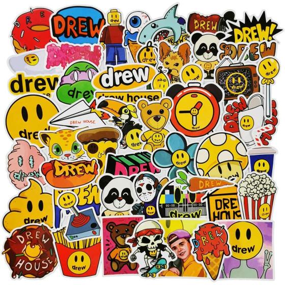 Laptop Stickers 50pcs Pack, Fashion Brand Logo Water Bottle Luggage Skateboard Sticker for Kids/Teen, Cool Vinyl Decal for Girl Travel Case Phone Notebook - Drew House