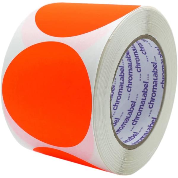 ChromaLabel 3 Inch Round Label Removable Color Code Dot Stickers, High Visibility for Warehouse Inventory, 500 Labels per Roll, Fluorescent Red-Orange
