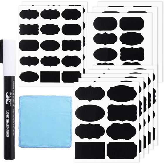 Mr. Pen- Chalkboard Labels, 100pc, Assorted Shapes, 1 White Chalk Marker and Small Towel, Labels, Label Stickers, Labels for Storage Bins, Sticker Labels, Bottle Labels, Food Labels, Jar Labels