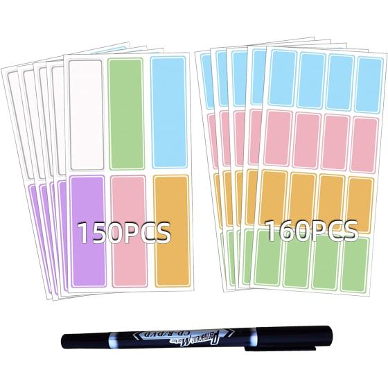 Svance Assorted Colors Waterproof Removable Labels - 310PCS with Pen Daycare Bottles Adhesive Name Label Stickers for Baby Kids School Supplies,Water Bottles,Home Storage Spice Bottles