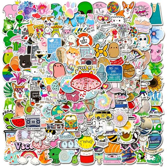 200 PCS Cute Stickers Pack,Vinyl Waterproof Stickers for Laptop,Skateboard,Water Bottles,Computer,Phone,Guitar,VSCO Stickers for Adult,Perfect for Gift
