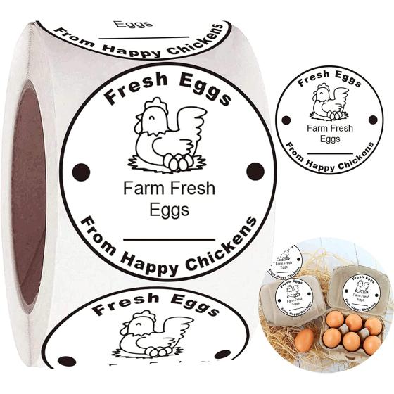 wootile Farm Fresh Eggs Stickers 500 Pcs Farm Fresh Eggs Carton Labels Per Roll - 1.5 inch Fresh Eggs Farmer's Market Packaging Sticker for Farm Fresh Produce Egg Carton Labeling (White, 1.5In)