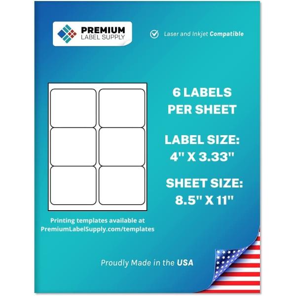 Premium Label Supply White Sticker FBA Labels – 4" x 3.33" – Laser/Inkjet Compatible – (6 Labels/Sheet), 25 Sheets - 150 Total Adhesive Labels