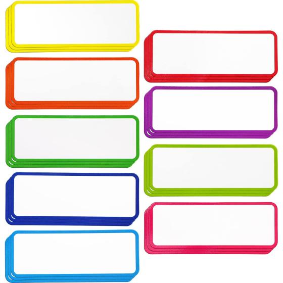 Stary City Magnetic Dry Erase Labels Name Plates Tags Rainbow Neon Sticker for Whiteboards Locker Fridge, 27 Lables 9 Colors, 3.2inch x 1.2inch,White